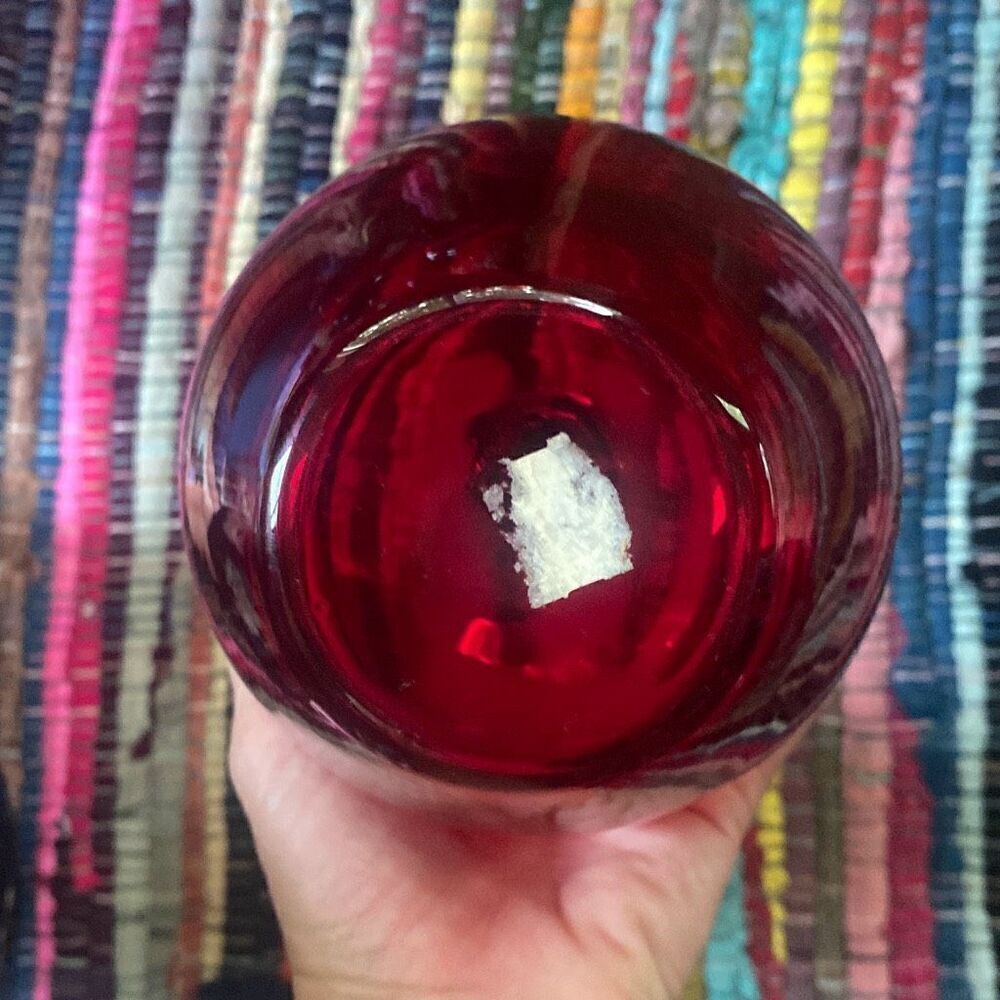 Vintage Viking Rainbow Ruby glass LARGE JUMBO APPLE paperweight MCM green stem - Picture 4 of 6
